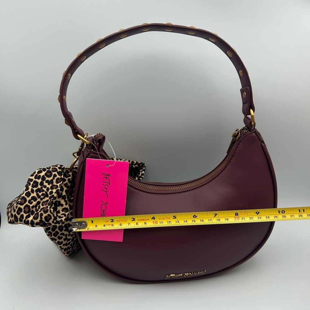 *New* Betsey Johnson Y2K Burgundy Shoulder Bag W/ Cheetah/Pearl Bow Bag Charm - Picture 14 of 16